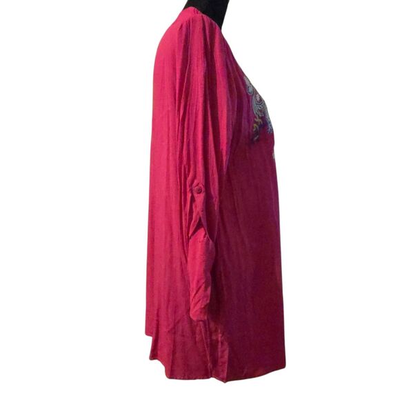 NWT Luna Moon Anthropologie M Hot Pink Popover Tunic Floral Embroidered Boho - Picture 4 of 9
